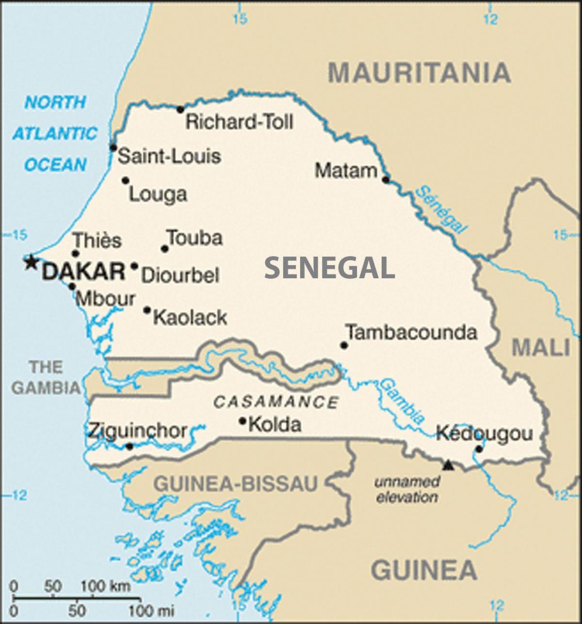 नक्शे के सेनेगल और आसपास के देशों