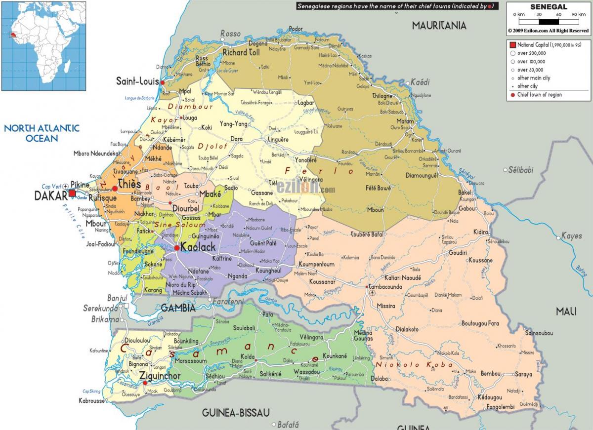 सेनेगल में देश दुनिया के नक्शे