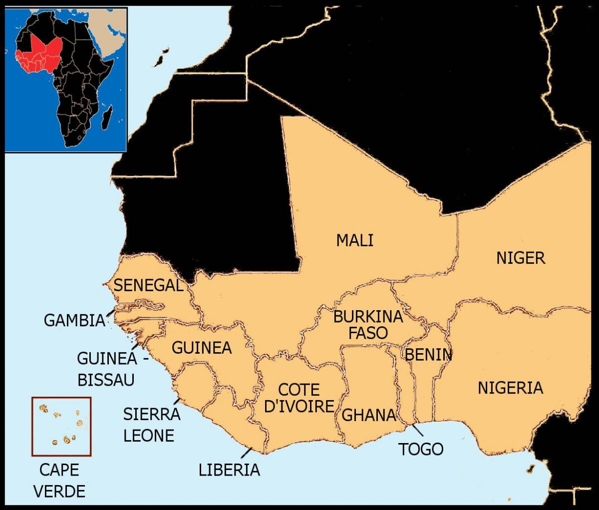 नक्शा सेनेगल के नक्शे पश्चिम अफ्रीका