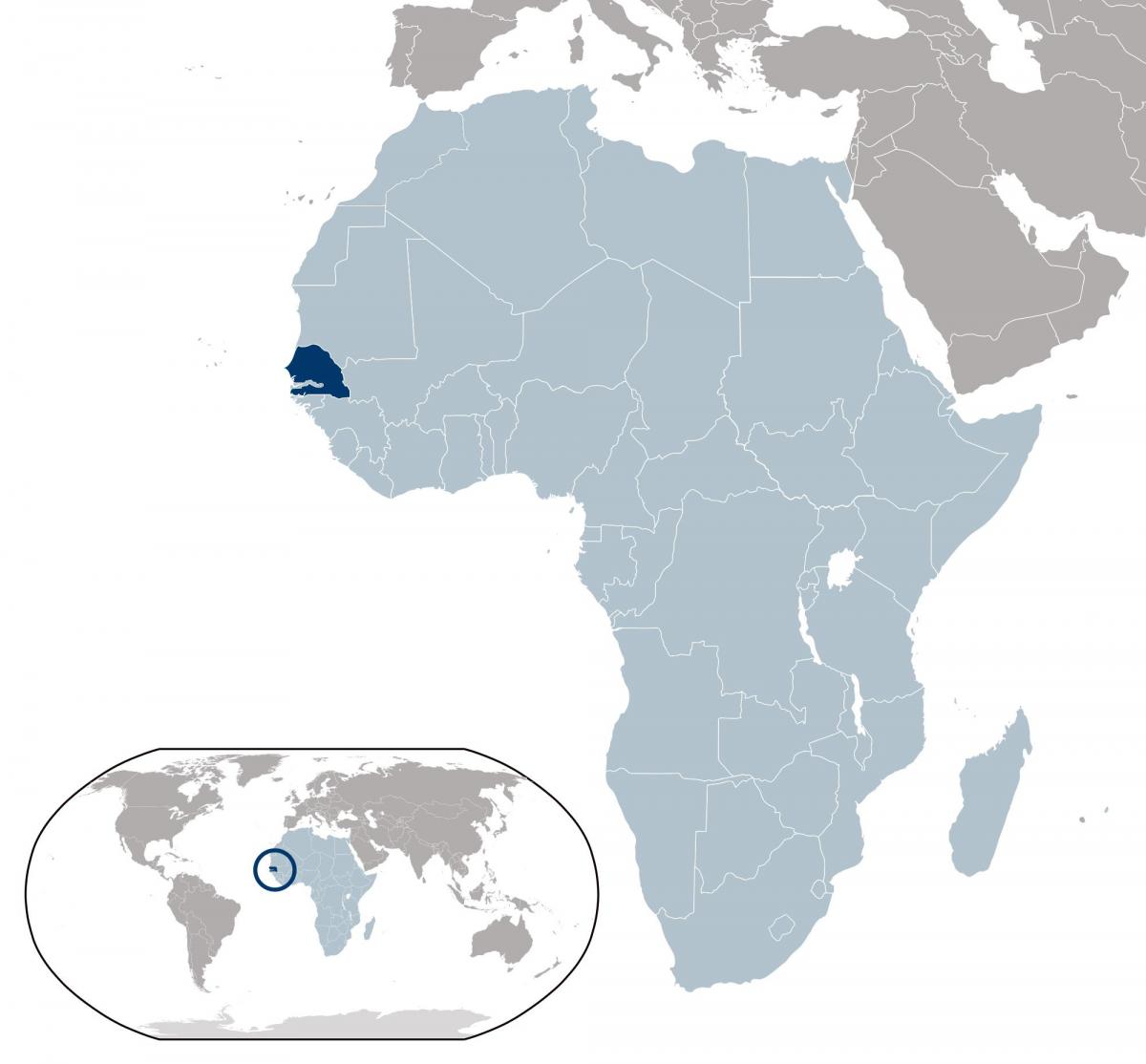 नक्शा सेनेगल के स्थान पर दुनिया